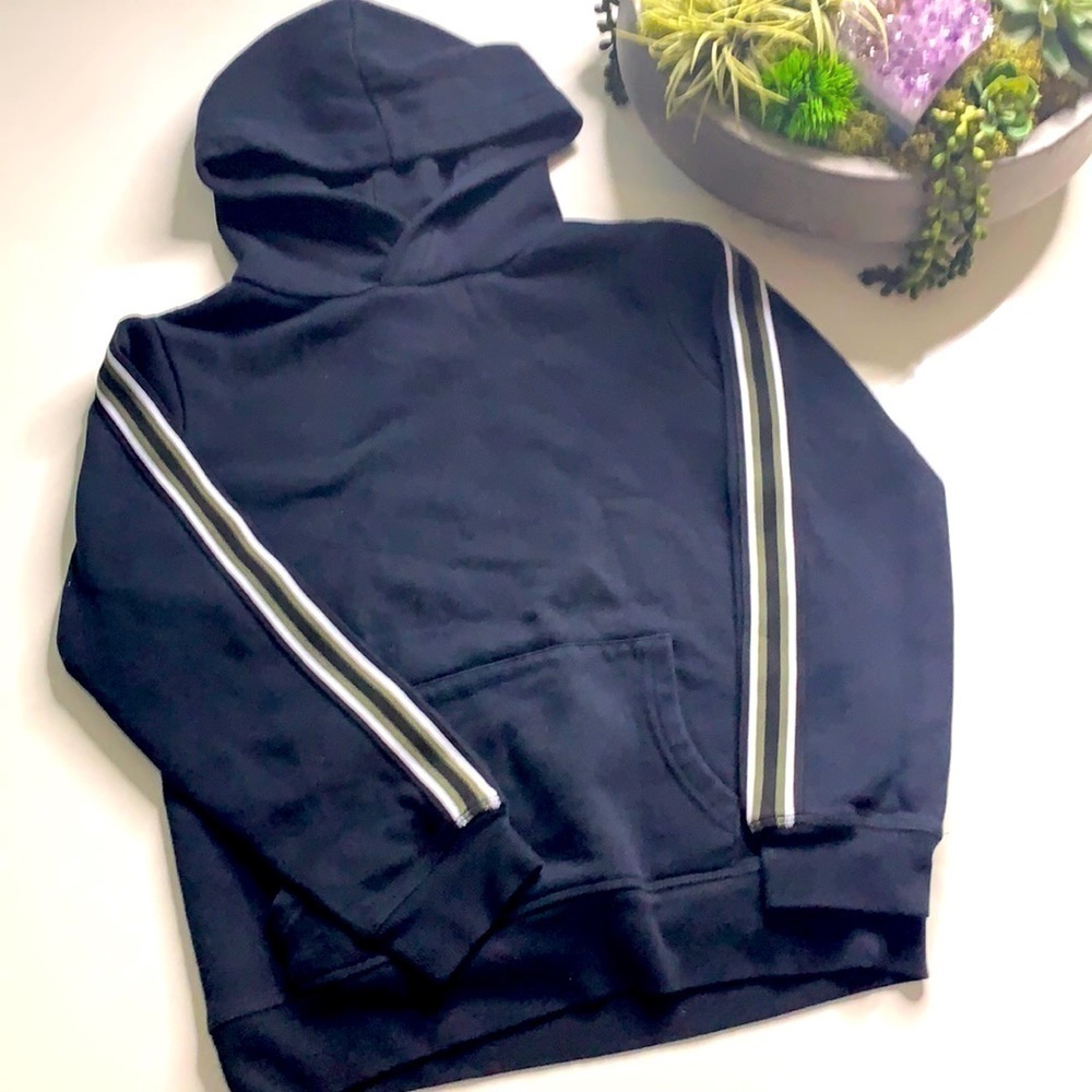 DEX Hooded black pullover sweatshirt arm piping striped medium youth hoodie